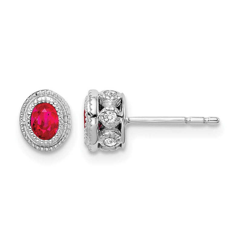 14K Weißgold Ohrringe mit Rubin und echten Diamanten