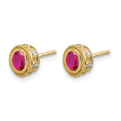 14K Gelbgold Ohrringe mit Rubin und echtem Diamant