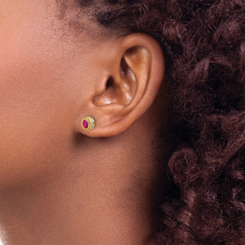 14K Gelbgold Ohrringe mit Rubin und echtem Diamant