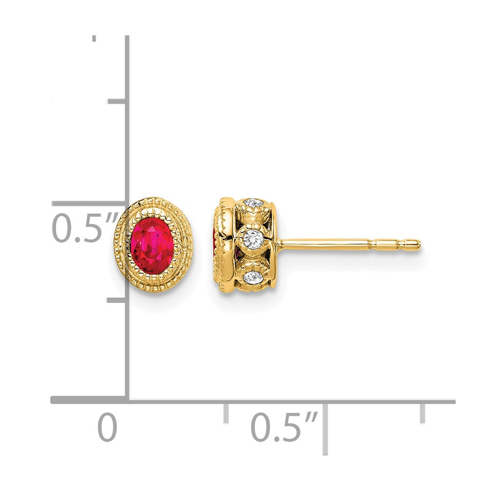 14K Gelbgold Ohrringe mit Rubin und echtem Diamant