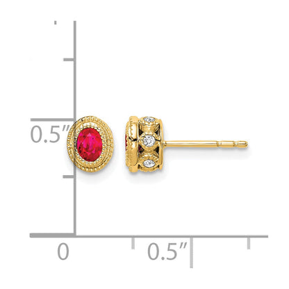 14K Gelbgold Ohrringe mit Rubin und echtem Diamant