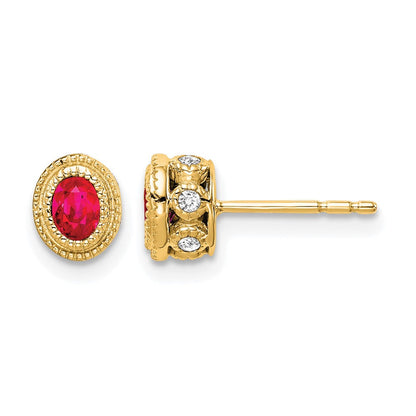 14K Gelbgold Ohrringe mit Rubin und echtem Diamant