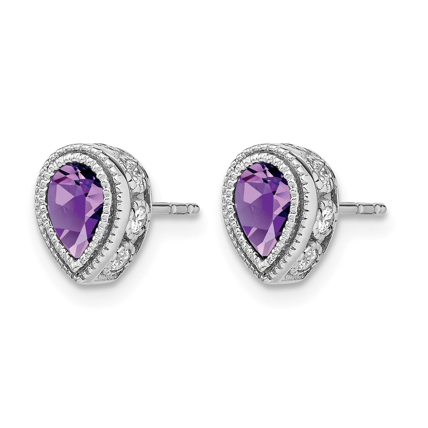 14K Weißgold Ohrringe mit Amethyst im Birlantschliff und echten Diamanten