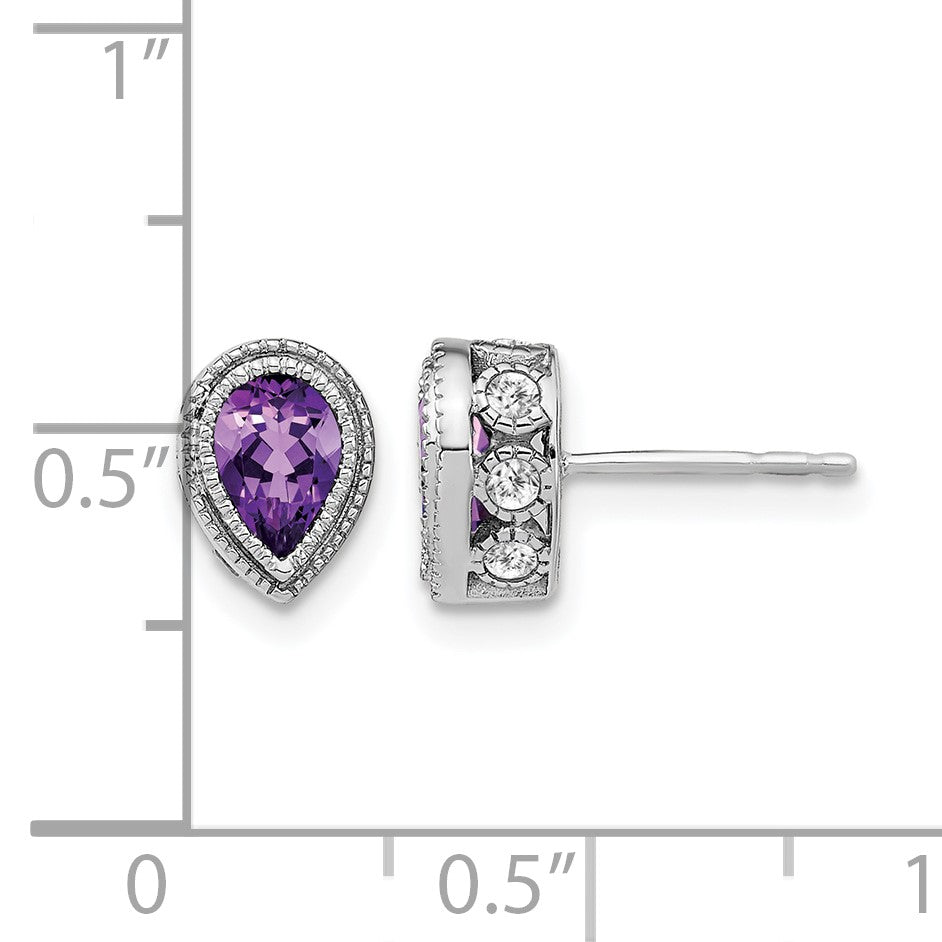 14K Weißgold Ohrringe mit Amethyst im Birlantschliff und echten Diamanten