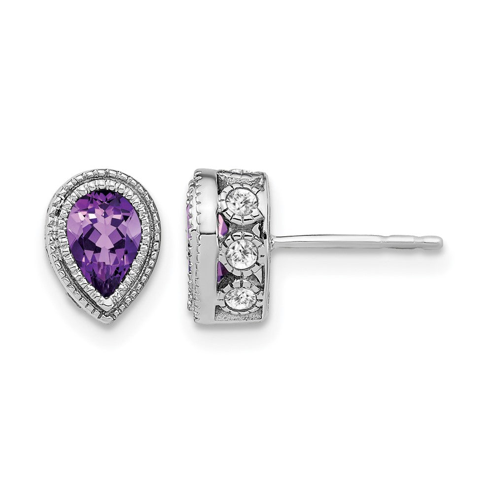 14K Weißgold Ohrringe mit Amethyst im Birlantschliff und echten Diamanten