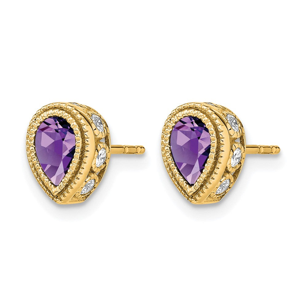 14K Gelbgold Ohrringe mit birnenförmigem Amethyst und echten Diamanten