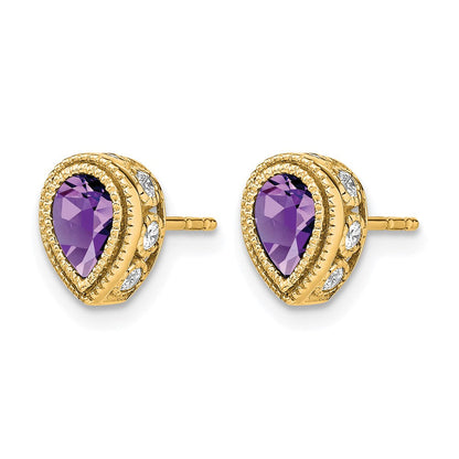 14K Gelbgold Ohrringe mit birnenförmigem Amethyst und echten Diamanten
