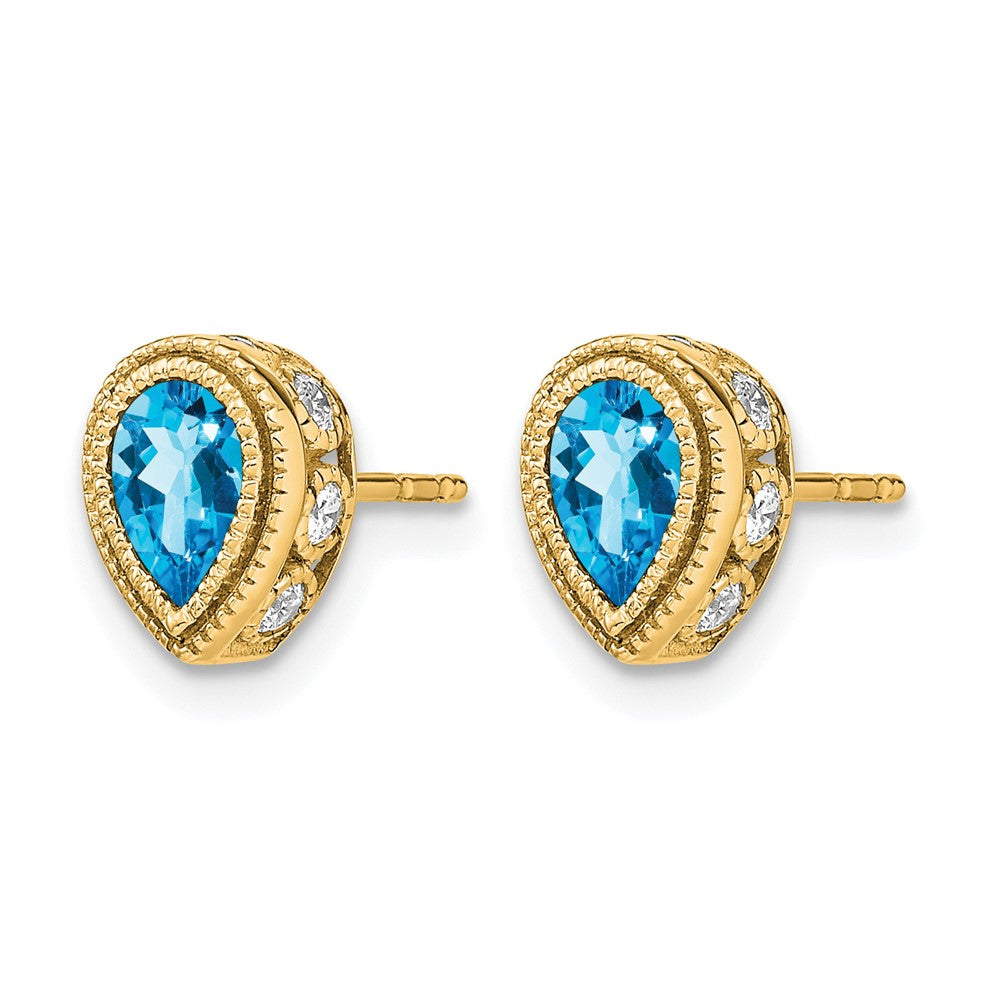 14K Gelbgold Ohrringe mit birnenförmigem Blautopas und echten Diamanten