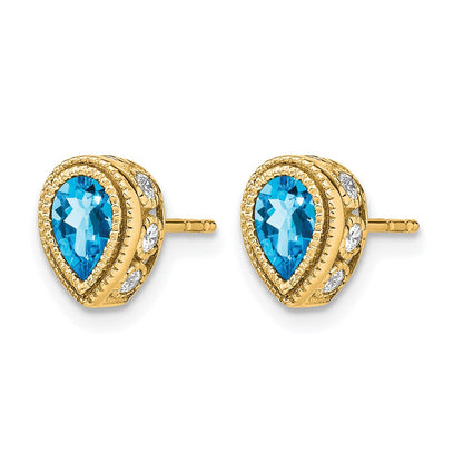 14K Gelbgold Ohrringe mit birnenförmigem Blautopas und echten Diamanten