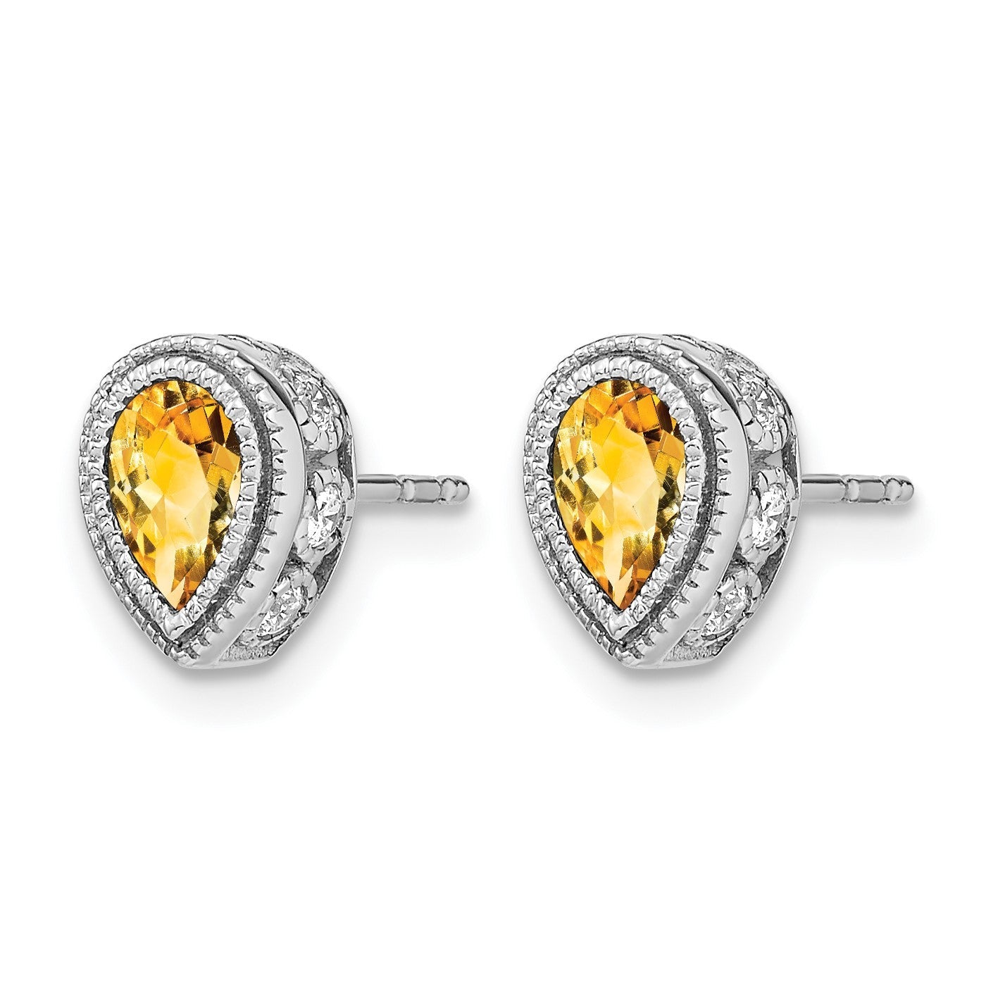 14K Weißgold Ohrringe mit Citrin im Birnenschliff und echten Diamanten