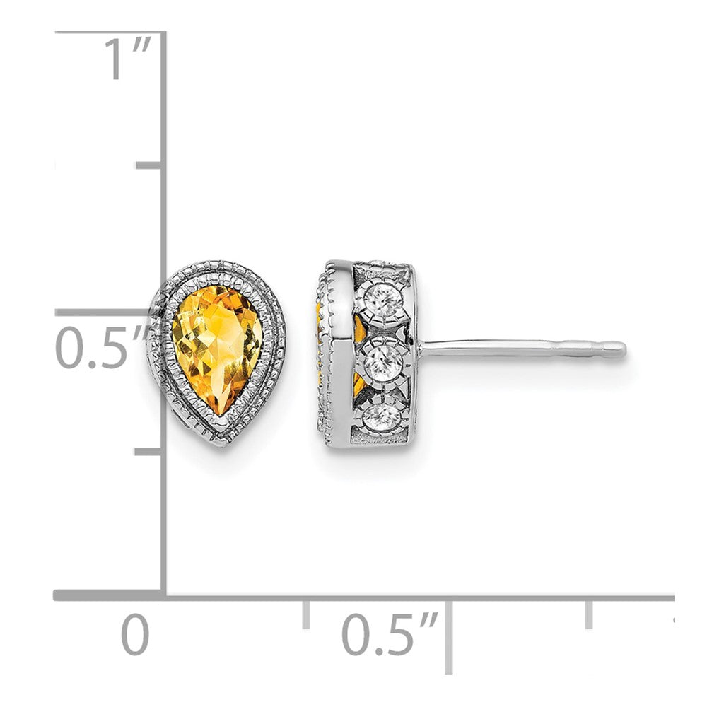 14K Weißgold Ohrringe mit Citrin im Birnenschliff und echten Diamanten