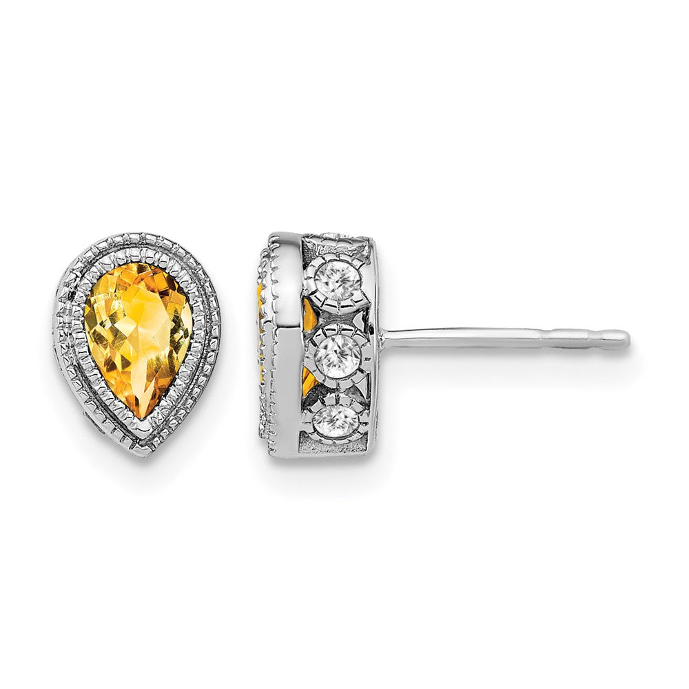 14K Weißgold Ohrringe mit Citrin im Birnenschliff und echten Diamanten