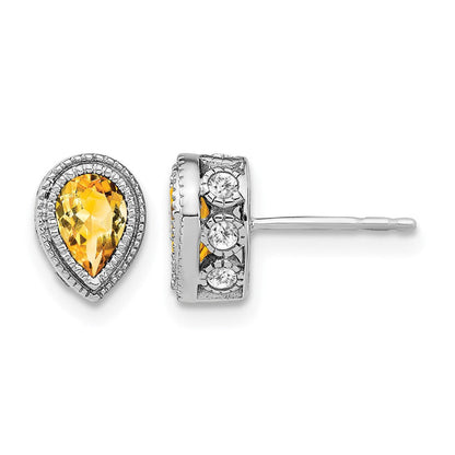 14K Weißgold Ohrringe mit Citrin im Birnenschliff und echten Diamanten