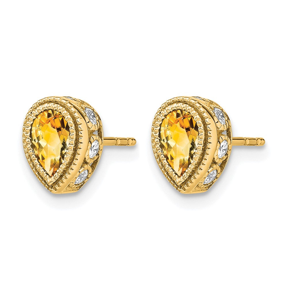 14K Gelbgold Ohrringe mit birnenförmigem Citrin und echten Diamanten