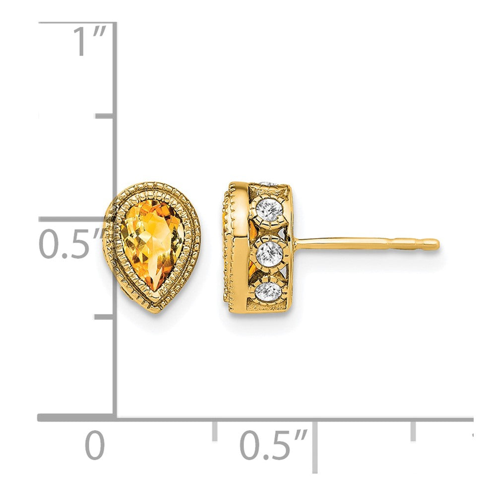 14K Gelbgold Ohrringe mit birnenförmigem Citrin und echten Diamanten