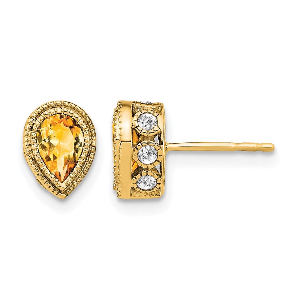 14K Gelbgold Ohrringe mit birnenförmigem Citrin und echten Diamanten