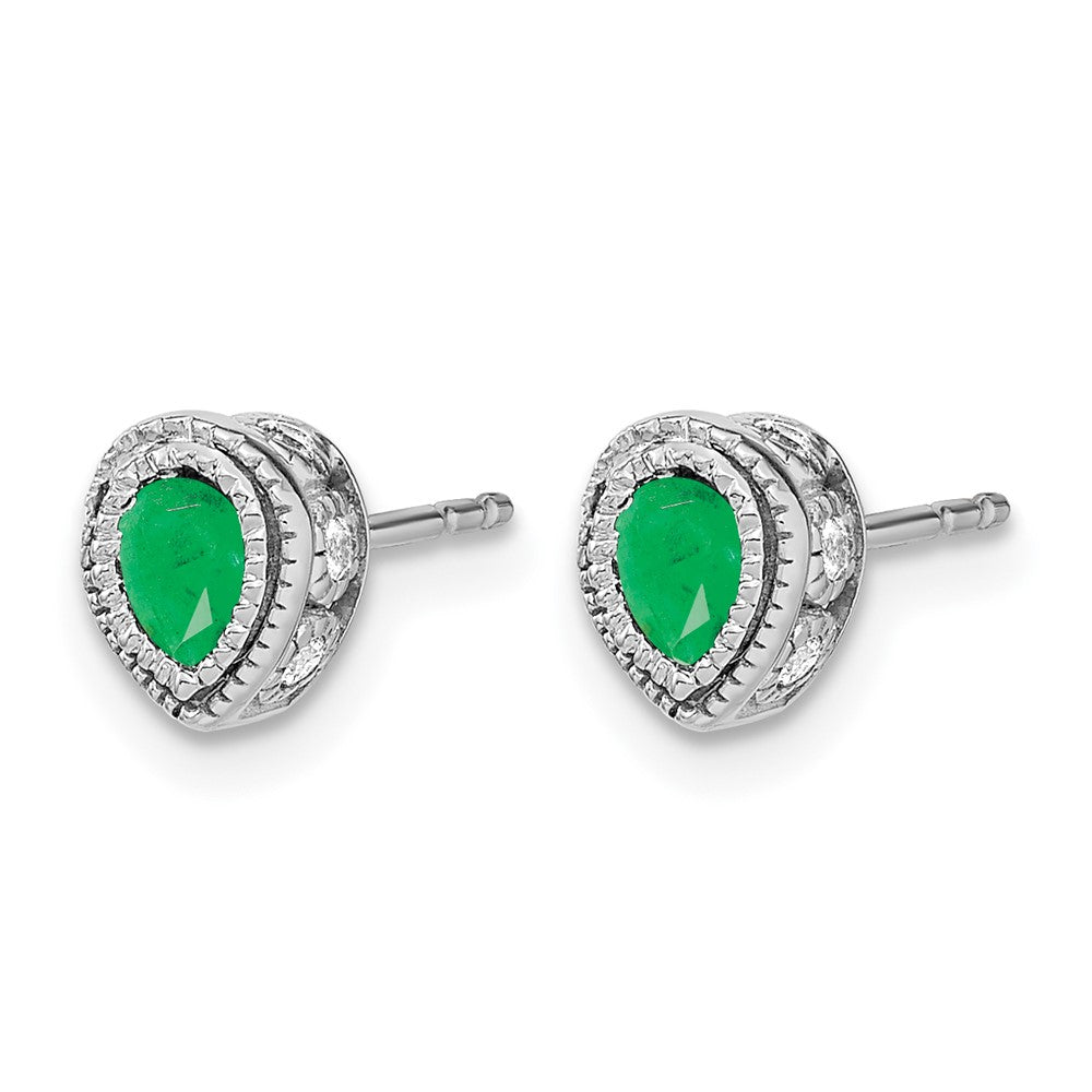 14K Weißgold Ohrringe mit Smaragd und echtem Diamant