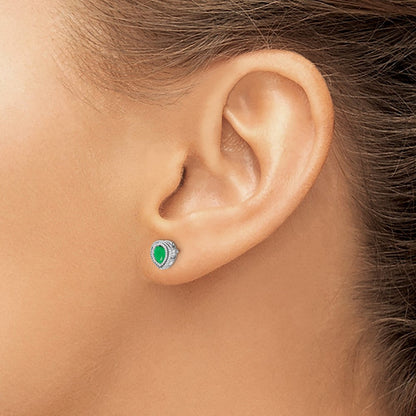 14K Weißgold Ohrringe mit Smaragd und echtem Diamant