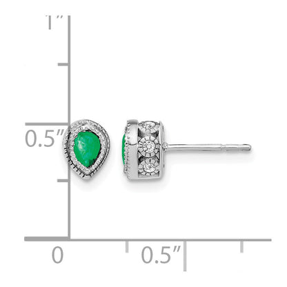 14K Weißgold Ohrringe mit Smaragd und echtem Diamant