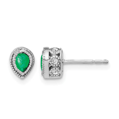 14K Weißgold Ohrringe mit Smaragd und echtem Diamant