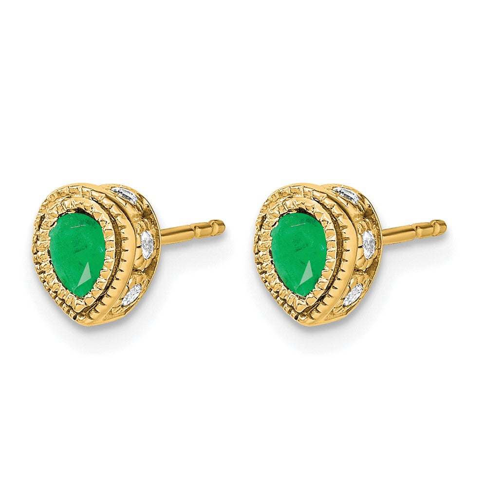 14K Gelbgold Ohrringe mit Smaragd und echten Diamanten