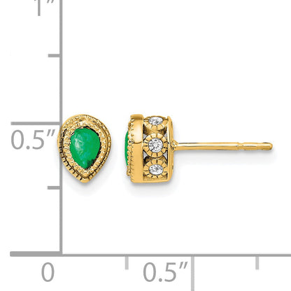 14K Gelbgold Ohrringe mit Smaragd und echten Diamanten