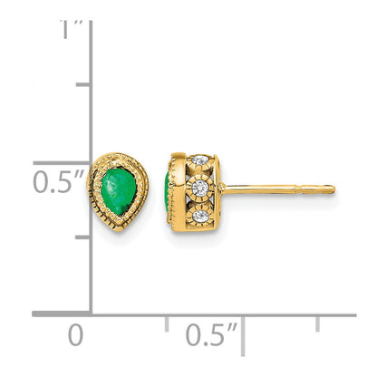 14K Gelbgold Ohrringe mit Smaragd und echten Diamanten