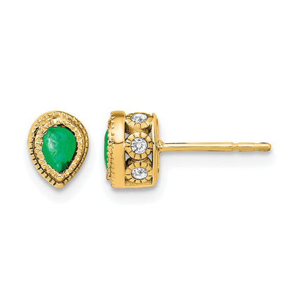 14K Gelbgold Ohrringe mit Smaragd und echten Diamanten
