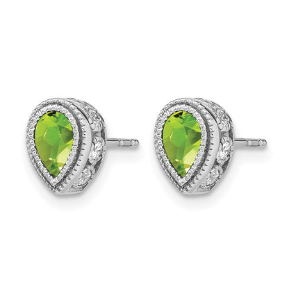 14K Weißgold Ohrringe mit Peridot im Birnenschliff und echten Diamanten