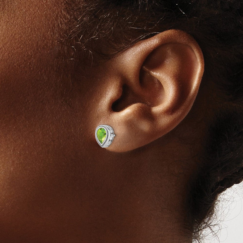 14K Weißgold Ohrringe mit Peridot im Birnenschliff und echten Diamanten