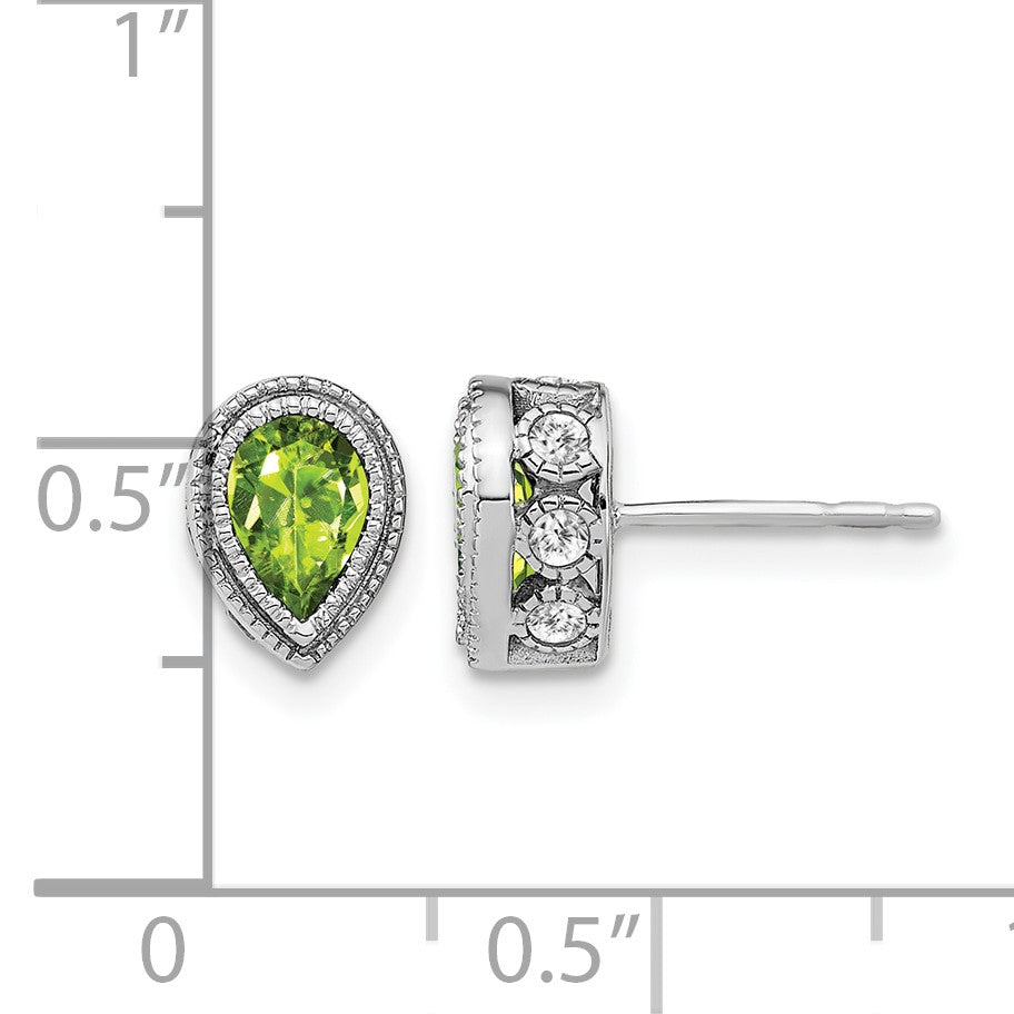 14K Weißgold Ohrringe mit Peridot im Birnenschliff und echten Diamanten