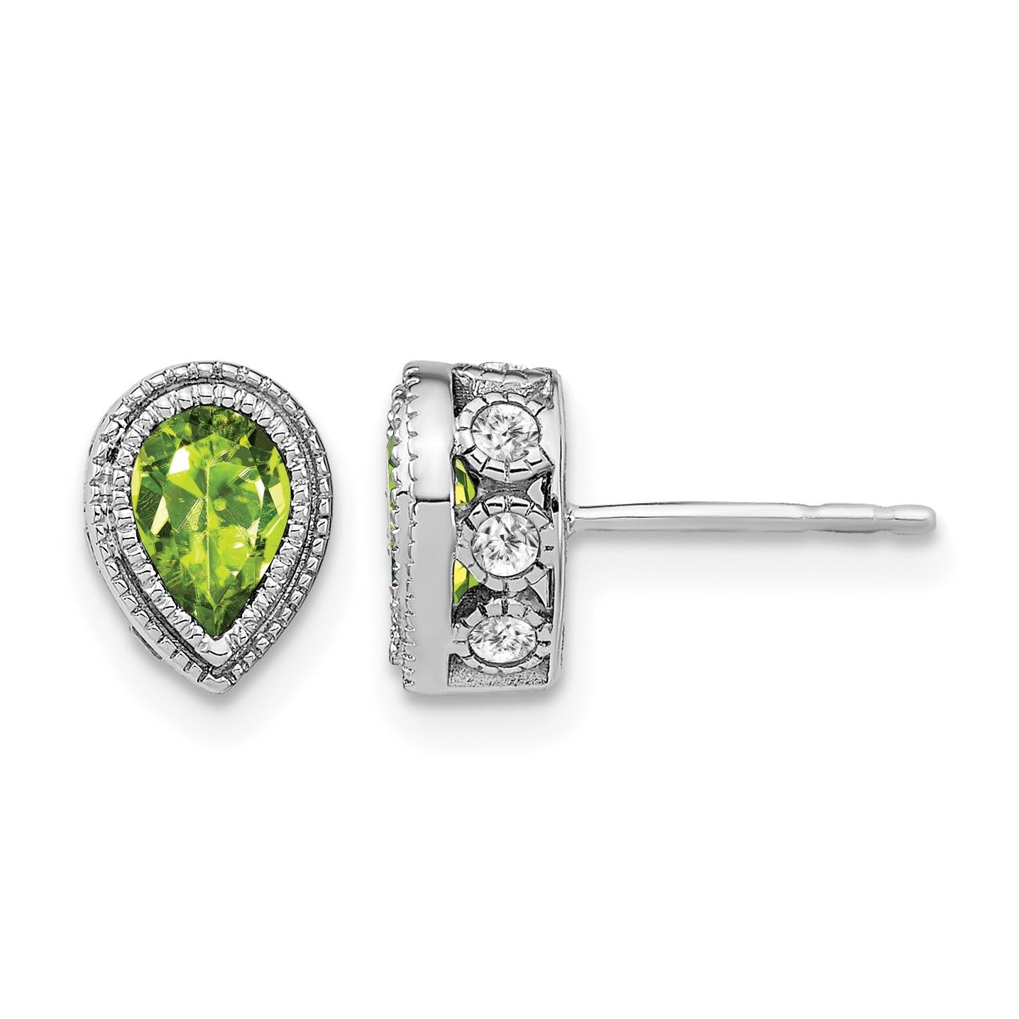 14K Weißgold Ohrringe mit Peridot im Birnenschliff und echten Diamanten