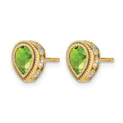 14K Gelbgold Ohrringe mit birnenförmigem Peridot und echten Diamanten