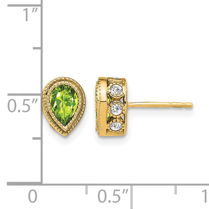 14K Gelbgold Ohrringe mit birnenförmigem Peridot und echten Diamanten