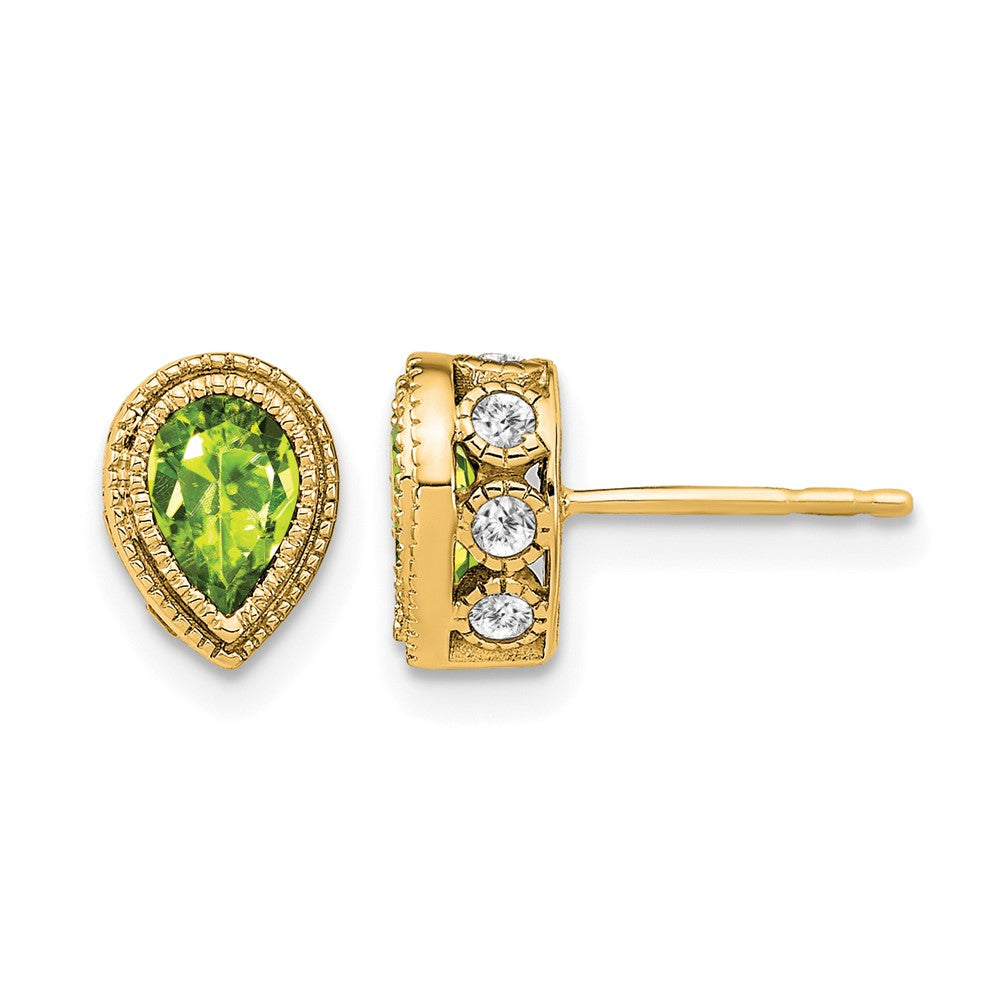 14K Gelbgold Ohrringe mit birnenförmigem Peridot und echten Diamanten