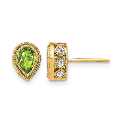 14K Gelbgold Ohrringe mit birnenförmigem Peridot und echten Diamanten