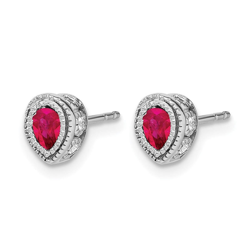 14K Weißgold Ohrringe mit Rubin und echten Diamanten