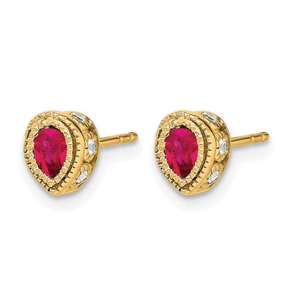 14K Gelbgold Ohrringe mit Rubin und echtem Diamant
