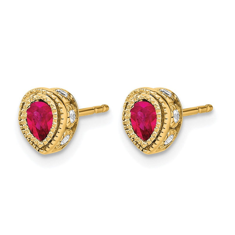 14K Gelbgold Ohrringe mit Rubin und echtem Diamant