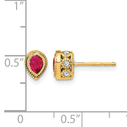 14K Gelbgold Ohrringe mit Rubin und echtem Diamant