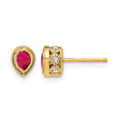 14K Gelbgold Ohrringe mit Rubin und echtem Diamant