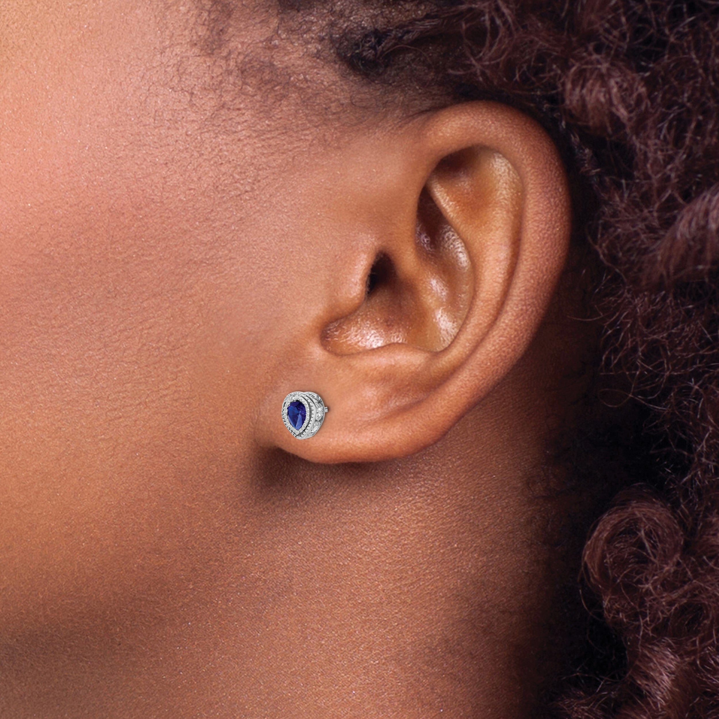 14K Weißgold Ohrringe mit Saphir und echtem Diamant