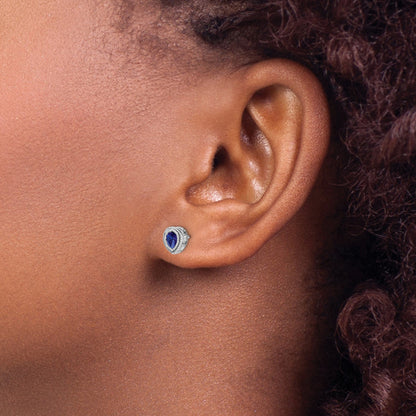 14K Weißgold Ohrringe mit Saphir und echtem Diamant