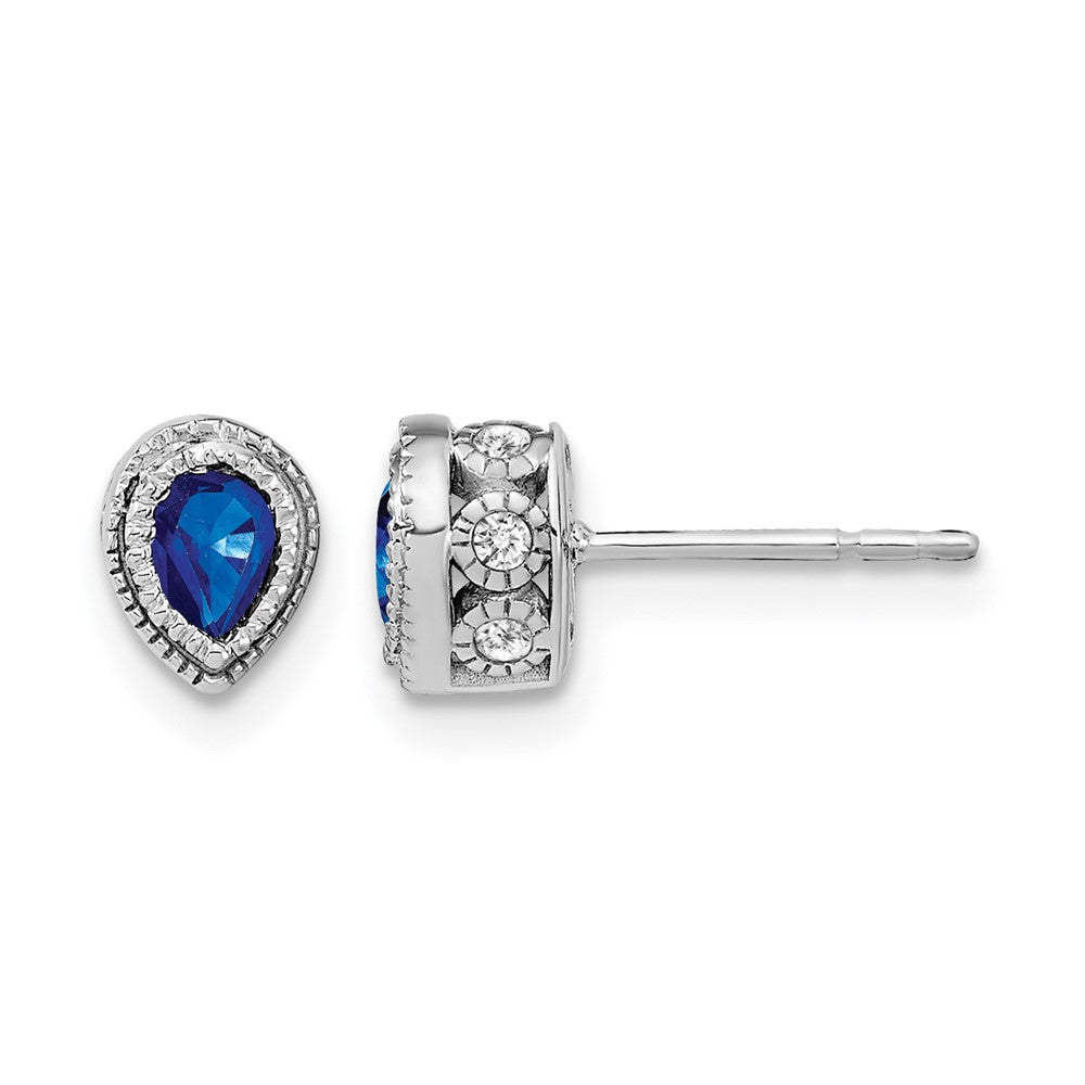 14K Weißgold Ohrringe mit Saphir und echtem Diamant