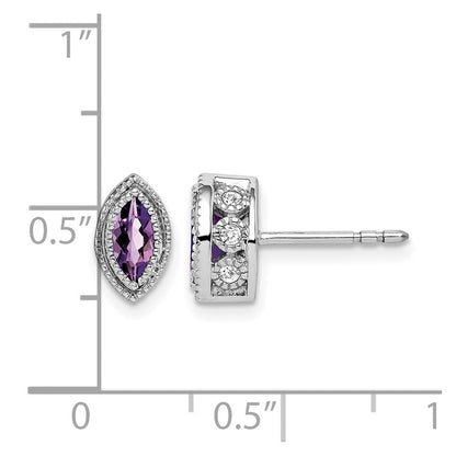 14K Weißgold Ohrringe mit Diamanten und Amethyst im Marquise-Schliff