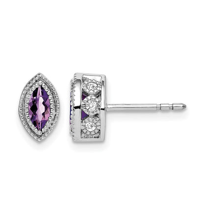 14K Weißgold Ohrringe mit Diamanten und Amethyst im Marquise-Schliff