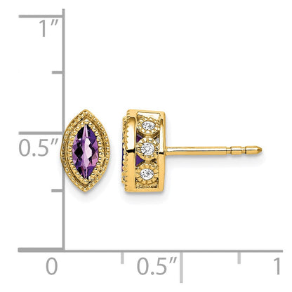 14K Gelbgold Ohrringe mit Amethyst im Marquise-Schliff und echten Diamanten