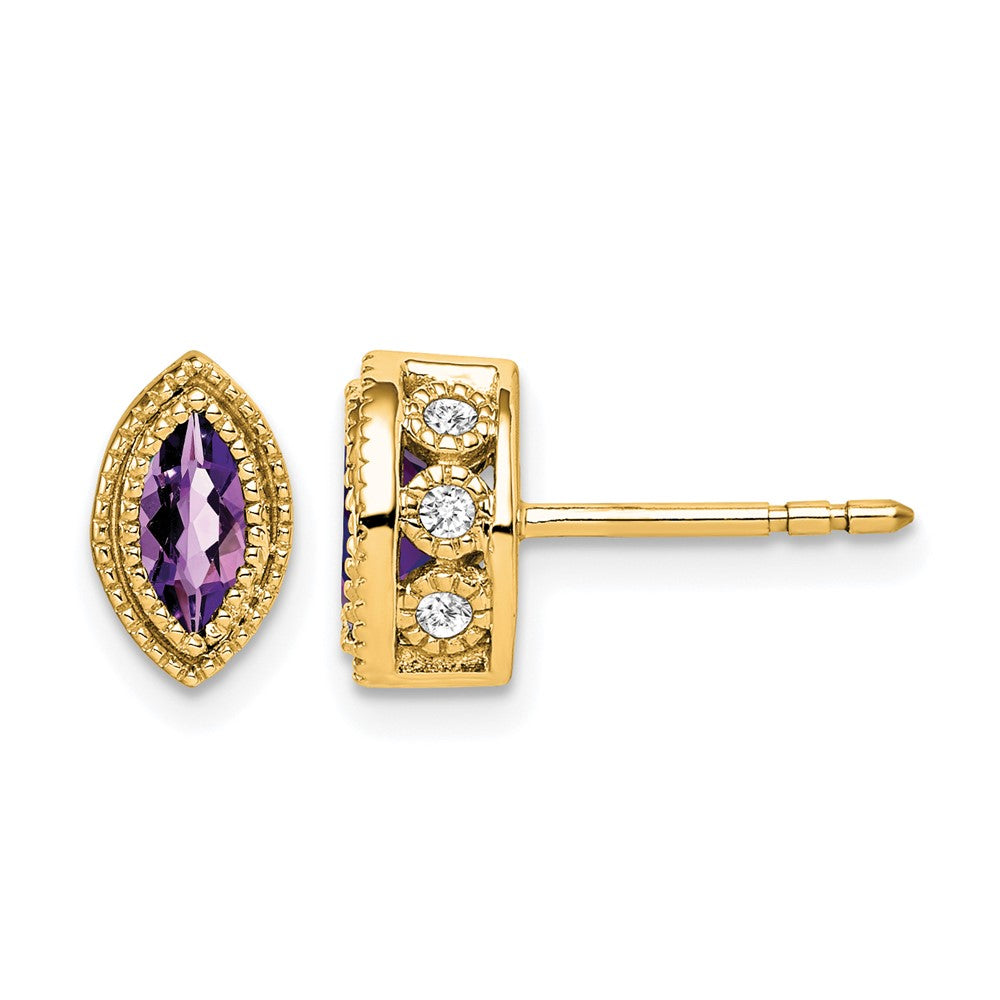 14K Gelbgold Ohrringe mit Amethyst im Marquise-Schliff und echten Diamanten
