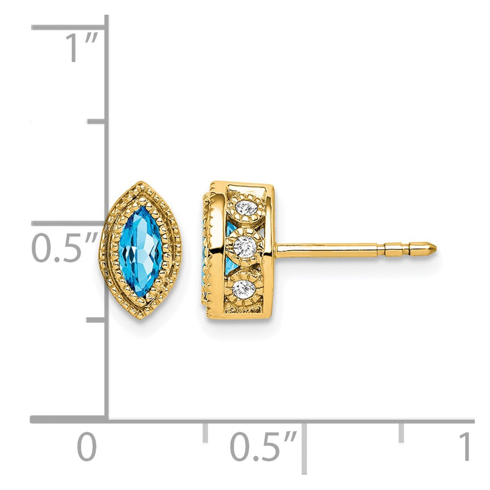 14K Gelbgold Ohrringe mit Blautopas im Marquiseschliff und echten Diamanten