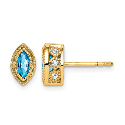 14K Gelbgold Ohrringe mit Blautopas im Marquiseschliff und echten Diamanten